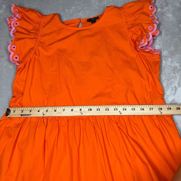 J.Crew Tiered Pink Embroidered Ruffle Sleeve 100% Cotton Orange Mini Dress Large - Picture 5 of 16